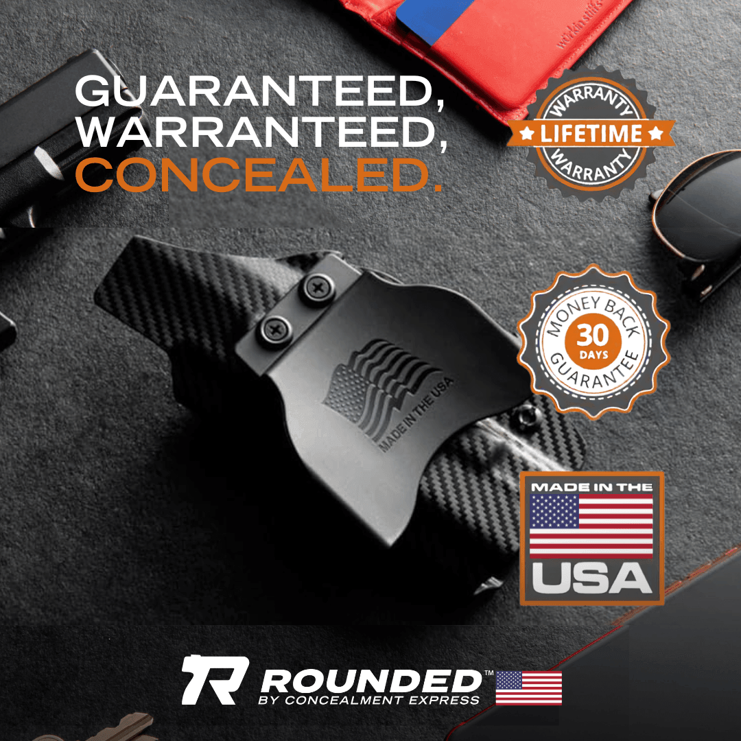 Rounded OWB Paddle Holster - Outside Waistband Carry, American Made, Concealment Express, Carbon Fiber Black Kydex, Optics Ready, Fits: - Rounded by Concealment Express