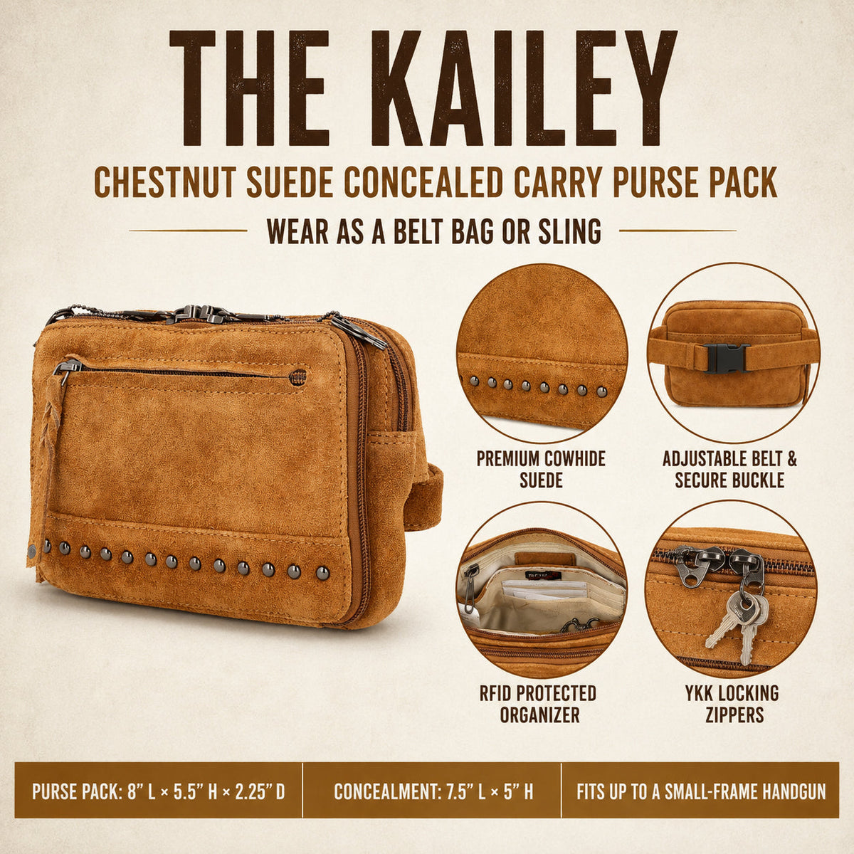 Concealed Carry Kailey Leather Purse Pack by Lady Conceal