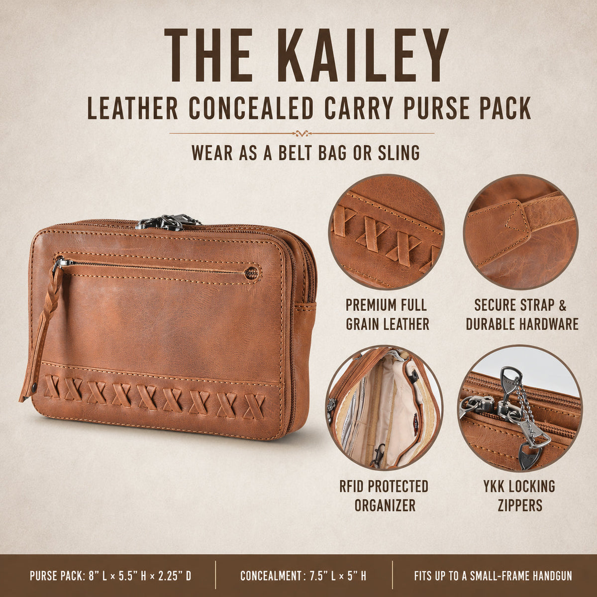 Concealed Carry Kailey Leather Purse Pack by Lady Conceal