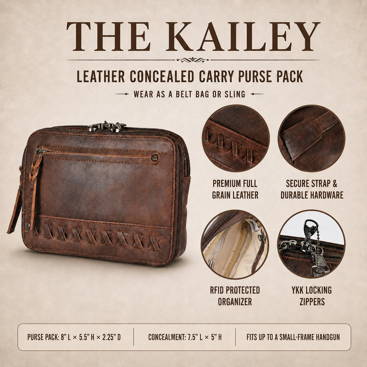 Concealed Carry Kailey Leather Purse Pack by Lady Conceal