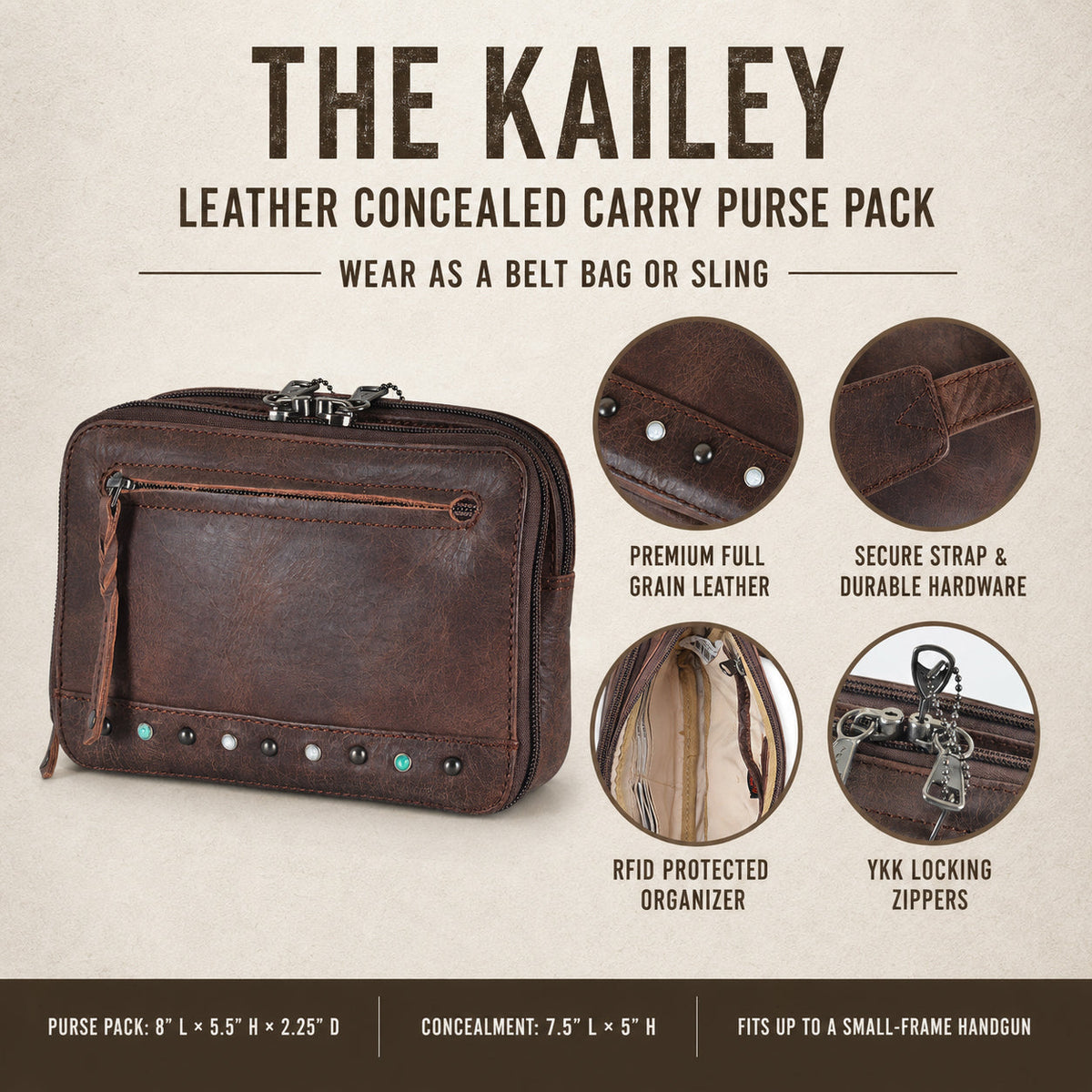 Concealed Carry Kailey Leather Purse Pack by Lady Conceal