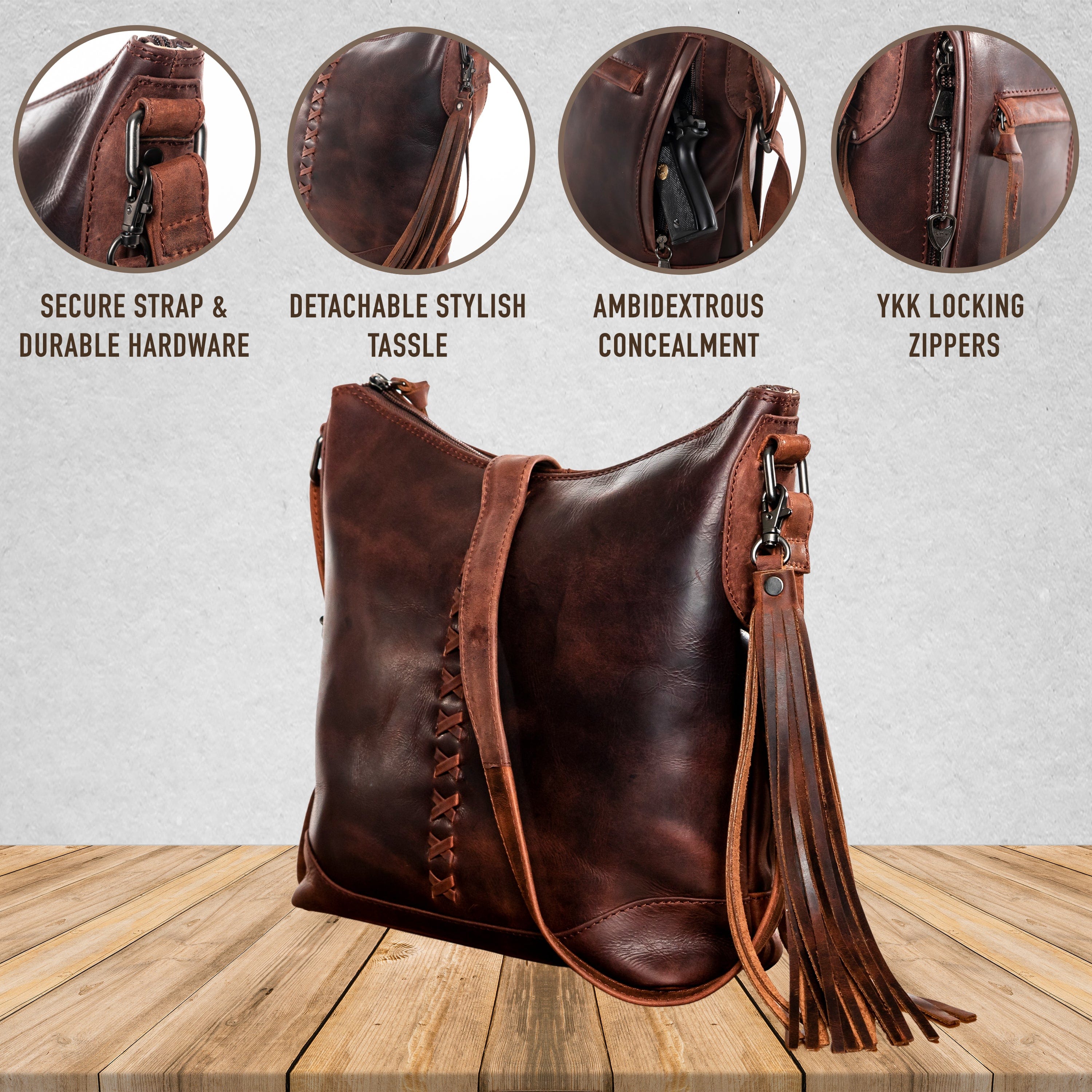 Concealed Carry Purse Blake Leather Crossbody by Lady Conceal - Rounded by Concealment Express