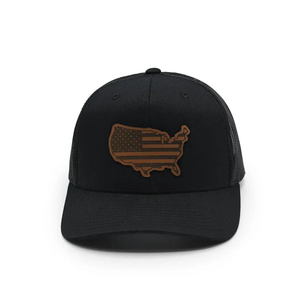 USA Country Flag Leather Patch Hat - Rounded by Concealment Express