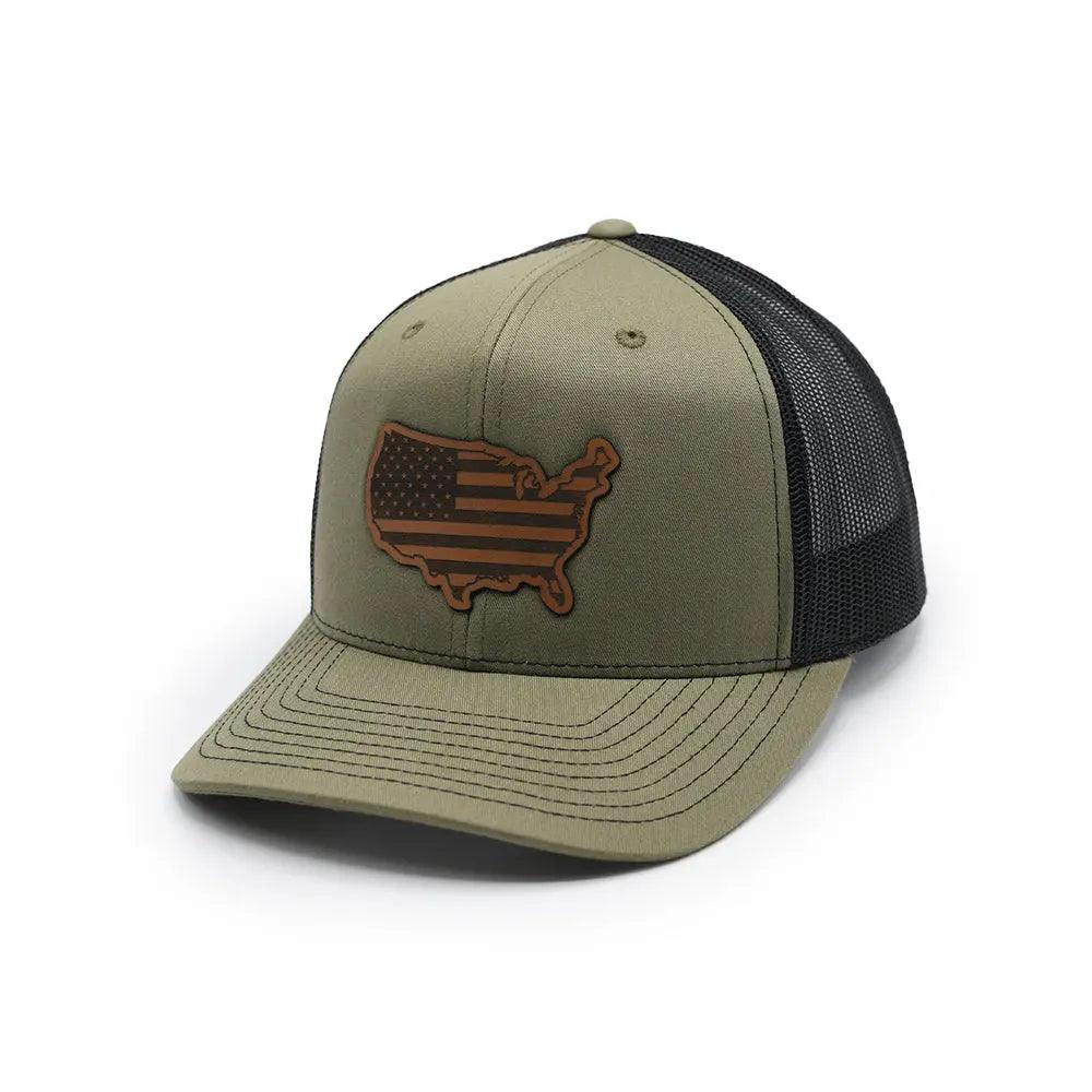 USA Country Flag Leather Patch Hat - Rounded by Concealment Express