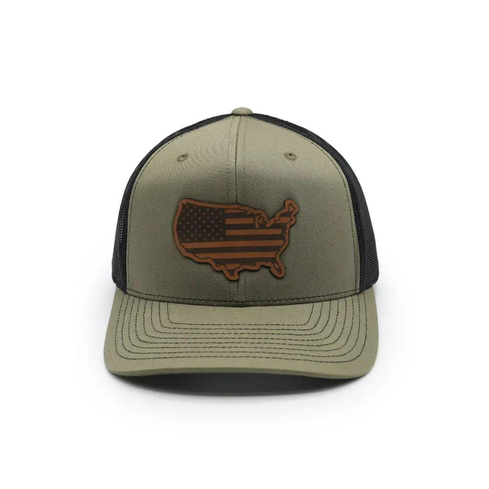 USA Country Flag Leather Patch Hat - Rounded by Concealment Express