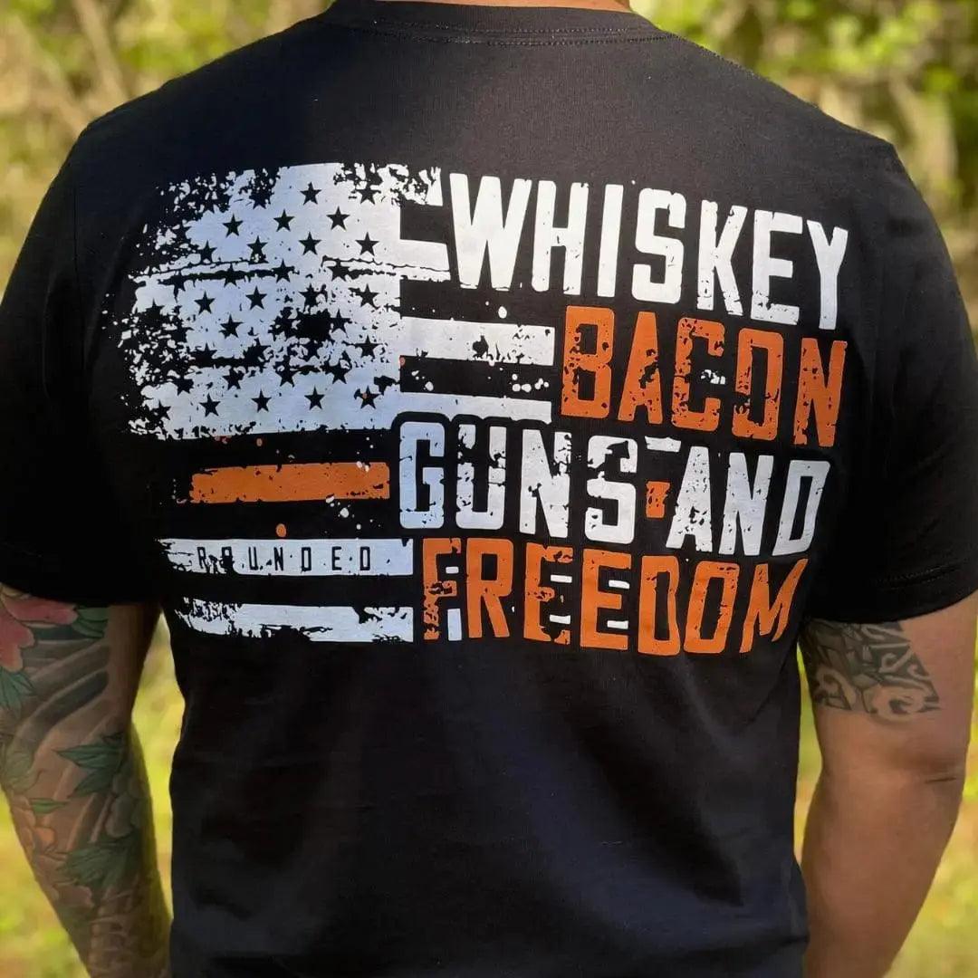 Whiskey, Bacon, Guns, and Freedom Short Sleeve T-Shirt - Rounded by Concealment Express